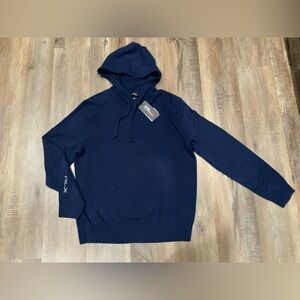 New RLX Ralph Lauren Navy Blue 100% Cashmere Pullover Hoodie Men's Sz S